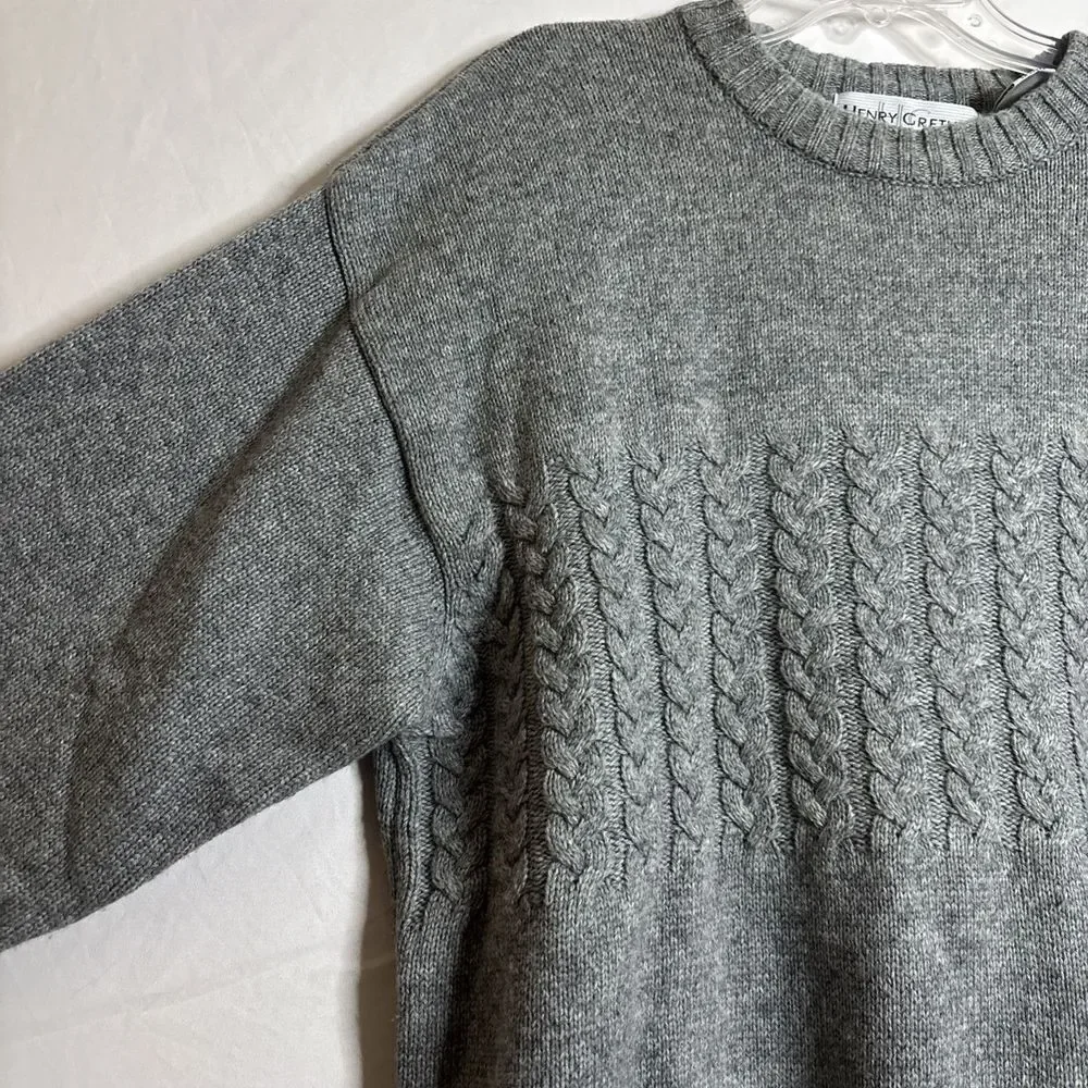 Henry Grethel Men's XL Grey Crewneck Chunky Knit Wool Blend Grandpa Sweater